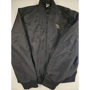 Y2K Surf Style Mens Black Full Zip Bomber Jacket Neon Logo Windbreaker Medium